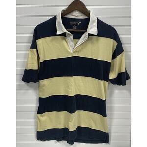 Vintage Ivy Crew Men's Preppy 90s y2k Wide Stripe Cream & Navy Polo Shirt XL